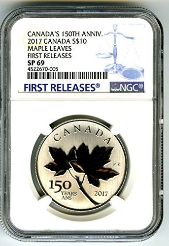 2017 CA 150 éve Kanada Ezüst Juhar Levelek, Levél Első Kiadások Ritka Kék Címke 1/2 Oz $10 SP69 NGC