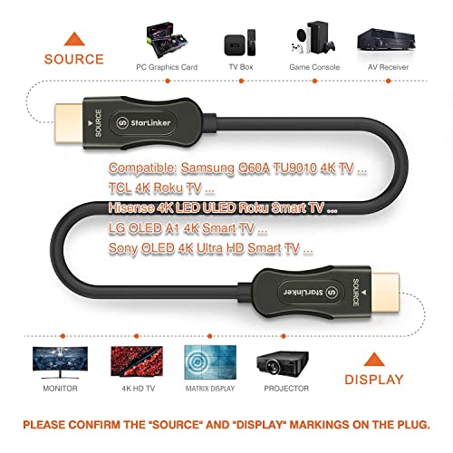 StarLinker HDMI 2.1 Száloptikai Kábel 66FT 8K@60Hz 4K@120Hz Dinamikus HDR/eARC/HDCP 2.3 Vékony, Rugalmas Alkalmas Laptop Monitor RTX 3080