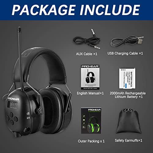 PROHEAR 033 Korszerűsített 5.1 Bluetooth hallásvédő AM FM Rádió Fejhallgató, zajcsökkentés Biztonsági Fülvédő Újratölthető
