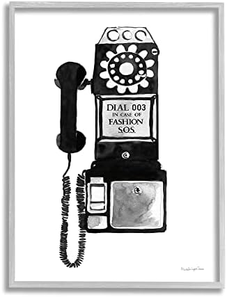 Stupell Iparágak Tárcsa esetén Divat S. O. S. Vintage Telefon által Tervezett Mercedes Lopez Charro Szürke Keretes Wall Art, 16 x 20,