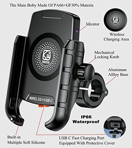 BRCOVAN Motorkerékpár Telefon Hegy Qi 15W Vezeték nélküli Töltő & USB-C-20W Gyors Töltés Port, Vízálló Motoros mobiltelefon Jogosultja
