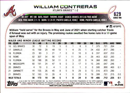 2022 Topps 629 William Contreras Atlanta Braves Sorozat 2 MLB Baseball Trading Card
