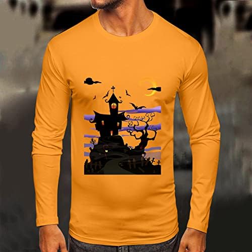 ZDDO Halloween Mens pólók, Férfi Boldog Halloween Kísértetjárta Házban a Nyomtatás Hosszú Ujjú Vicces Grafikus Slim Fit Sportos