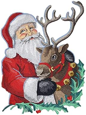 Túl Látás Ünnepi Karácsonyi Varázslat Santa & Rénszarvas Hímzett Vasalót/Varrni Patch [6.85-as verzióra w X 8.73]