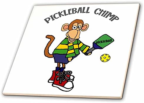 3dRose Vicces, Aranyos Majom Játszik Pickleball Szójáték Pickleball Csimpánz Rajzfilm - Csempe (ct_352616_1)