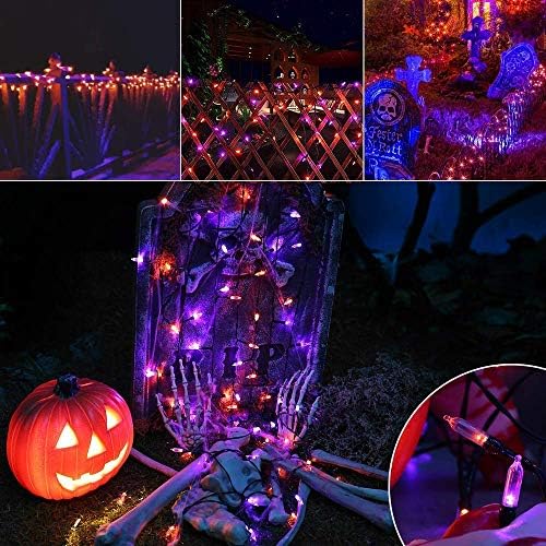 LYHOPE 33ft 100 LED-es elemes Narancs & Lila Halloween Fény & 66ft 200 LED-Alacsony Feszültségű Adapter Halloween Fények