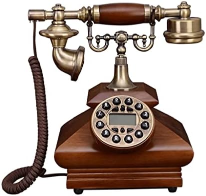 GRETD Antik Retro Telefon Tömör Fa Vezetékes Dekoráció, Gombot, Tárcsázza a Hívófél-AZONOSÍTÓ, Háttérvilágítású Kihangosító Hívás (Szín : Normál