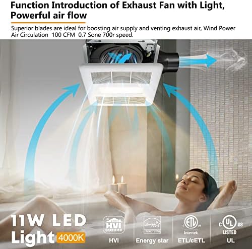 NookNova Csendes Fürdőszoba Elszívás Ventilátor Fény, 100 CFM, 0.7 Sones Háztartási Szellőztető Ventilátor, Energy STAR Fürdőszoba