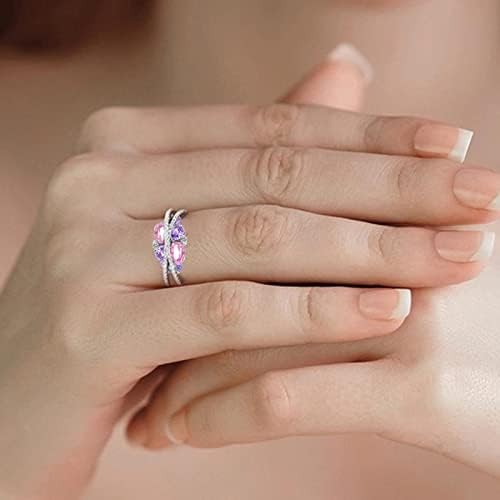2023 Új Női Rózsaszín Gyűrű Retro Kreatív Új X Alakú Üreges Tenger Kék Cirkon Gyűrű Ajándék Állítható Pár Csengés (Rózsaszín, 11)