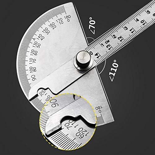 UOEIDOSB Rozsdamentes Acél, Kerek Fej 180 Fokos Szögmérő Szög Finder Mérési Uralkodó Gépész Eszköz, 10 cm-es Vonalzó