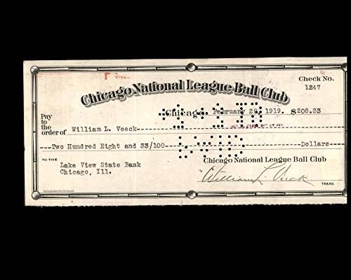 William Veeck PSA DNS Aláírt x2 Chicago Cubs Ellenőrizze 2-28-1919 Autogram - MLB Vágott Aláírás