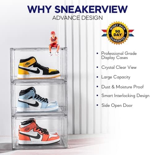 SneakerView Akril Cipő kirakat – 360°, Átlátszó Műanyag Rakható Cipős Dobozt, Cipő Tároló Sportcipőbuzi. Professzionális kijelző