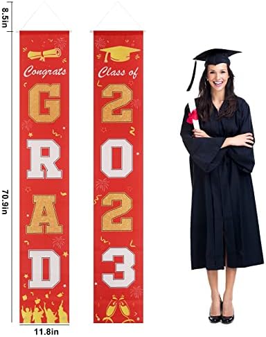 Decyear 2023 Ballagás Dekoráció, Érettségi Banner Osztály 2023 Piros-Arany Congrats Grad Banner Érettségi Veranda Alá Dekoráció