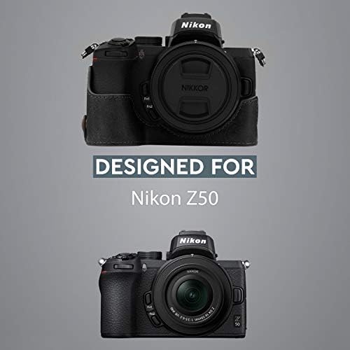 MegaGear MG1811 Készen áll a Valódi Bőr Fényképezőgép Fél Esetben Kompatibilis a Nikon Z50 - Fekete