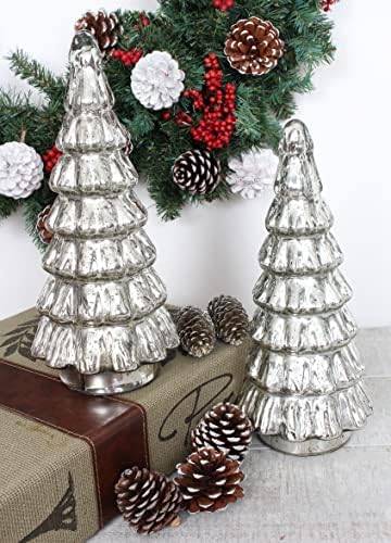 Karácsony Fa Asztali Szett 2-Erdő 5.5 W x 12 H Higany, Ezüst Üveg