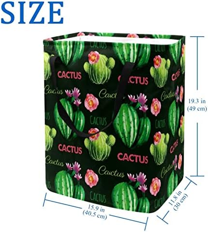 Zöld Kaktusz Minta Rózsaszín Virágok Nyomtatás Összecsukható Szennyesben, 60L Vízálló Szennyes Kosarat Mosás Bin Ruhák, Játékok
