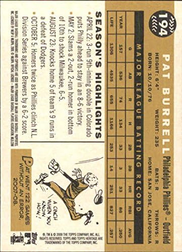 2009 Topps Örökség 194 Pat Burrell Philadelphia Phillies MLB Baseball Kártya NM-MT