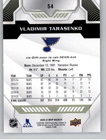 2020-21 Felső szint MVP 54 Vlagyimir Tarasenko St. Louis Blues NHL Jégkorong Trading Card