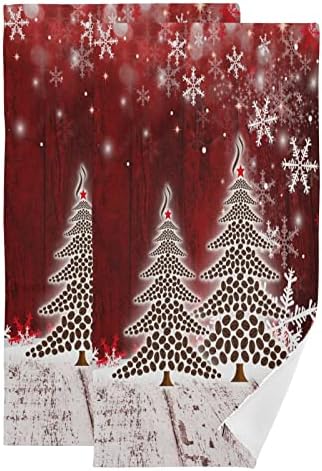 VIGTRO Karácsony Téli Fa Hópelyhek kéztörlő 2 Csomag Karácsonyi Piros Konyhai Törölköző Ultra Puha, Erősen Nedvszívó,Let it Snow