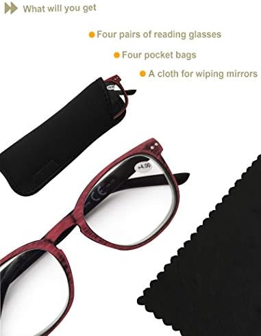 HEEYYOK Olvasó Szemüveg Férfiak/Nők 5-Pack Readerss,Fa Nézd Design, Rugalmas Rugós Zsanér,Kényelmes Viselet, Könnyű Napszemüveg Olvasók,