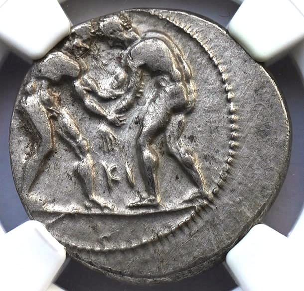 GR 380-325 BC Ókori Görögország Birkózók, valamint a Harcos Hitelesített görög Ritka Ezüst Érme aki kezdte, az Nagyon Jó, NGC