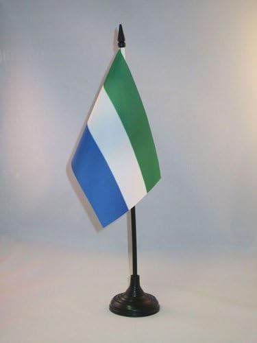 AZ ZÁSZLÓ Sierra Leone Táblázat Zászló 4 x 6 - Sierra Leonese Asztal Zászló 15 x 10 cm - es Fekete Műanyag pálca, Bázis