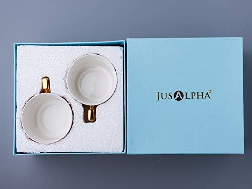 Jusalpha Készlet 2 Elegáns, Modern, Kék, Piros 7.4 oz egy Csésze Tea, valamint Csészealjak Set-kávéscsésze Szett Csészealj, Kanál,