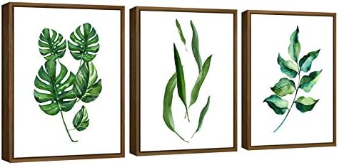 Pyradecor NaturalWood Keretes Zöld Levelek Vászon Wall Art Absztrakt Akvarell Képek Festmények Nappali, Hálószoba, Otthon Dekoráció 3pcs