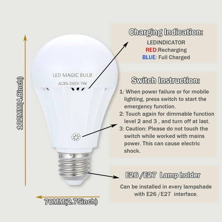 LIKERTLA Újratölthető LED Izzók,7W LED Mágikus Izzó Távirányítóval Meleg Fehér vészvilágítás E26 Akkumulátoros Lámpa Áram Nélkül, Otthon Beltéri