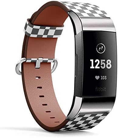 Q-Bab Watchband, Kompatibilis a Fitbit Díj 3, Töltés 3 SE - Csere Bőr Band Karkötő Heveder Karszalag Tartozék // Kockás Design