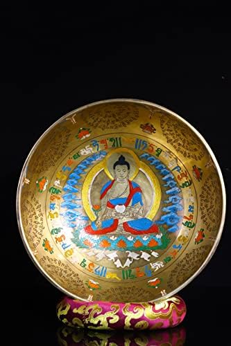 10 Tibeti Templom Gyűjtemény Régi Bronz Festett Közmondások A Hat fia Gyógyszer Buddha Buddha Hang Tál Ima Tál Ördögűzés