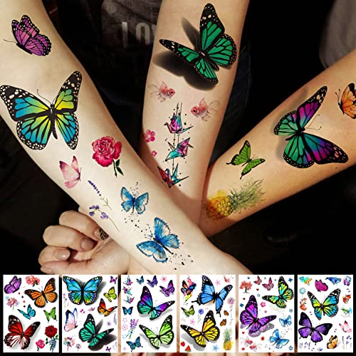 EGMBGM 6 Nagy Ívben Színes Pillangó Ideiglenes Tetoválás A Nők, Lányok, Felnőttek Karját Vissza Mellem, 3D Többszínű Valósághű 3D Pillangó