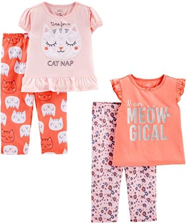 Egyszerű Örömök által Carter Kisgyermek Lányok 4 Részes Gyapjú Pizsama Szett (Rövid Ujjú Poli Top & Polár Alsó), Csomag 4