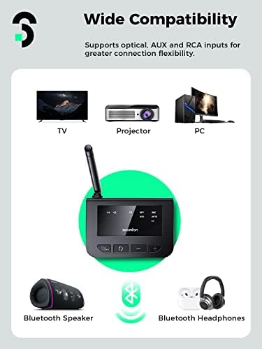 Bluetooth Adó TV, SOOMFON Bluetooth 5.0 Audio Adó a hangerőszabályzó, Bluetooth Adapter Splitter TV/PC, aptX Alacsony Késleltetésű,