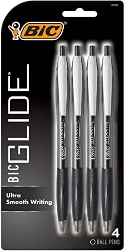 BIC Glide Fekete Behúzható Golyóstollat, Közepes Pont (1.0 mm), 4-Gróf Csomag, Ultra Sima Írás Fekete Tollak