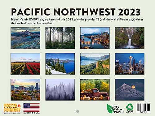 Északnyugati Naptári 2023 Havi Falra Naptárak Festői Természet Cascadia NW Egyesült Államok Nagy Tervező 24 Hónap - Teljes