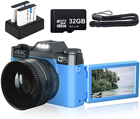 A 4K Digitális Kamera a Fotózás VJIANGER 48MP Vlogging Kamera a YouTube-on a 3.0 180° Flip Képernyőn, WiFi, 16X Digitális Zoom, Széles