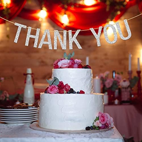 INNORU Köszönöm Banner - Ezüst Glitter Hálaadás Napja - Esküvői Sármány Fotó Kellékek, Évforduló, Esküvői Buli, Dekorációs Kellékek