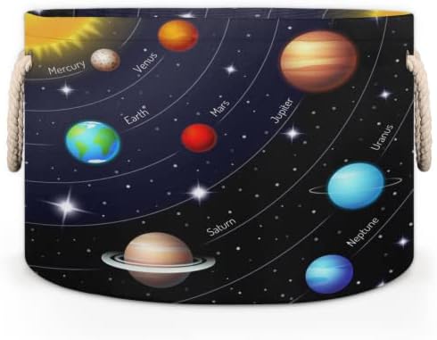 AUUXVA Univerzum Tér Naprendszer Bolygók Tároló Kerek Kosár fogantyúval, Nagy Összecsukható Játék Tároló Kosarak, Tárolók, Dobozok