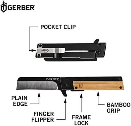 Gerber Felszerelés Kvadráns Klip Összecsukható Kés Sima Edge Penge - Egyenes élű Flipper Késsel a Zsebében Klip pedig a Bambusz