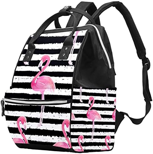 GUEROTKR Utazási Hátizsák, Pelenka táska, Hátizsák Táskában, rózsaszín flamingó állat-fekete csíkos minta