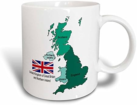 3dRose mug_165731_1 Zászlót, majd a Térkép, az Egyesült Királyság, Nagy-Britannia, Észak-Írország Kerámia Bögre, 11-Uncia