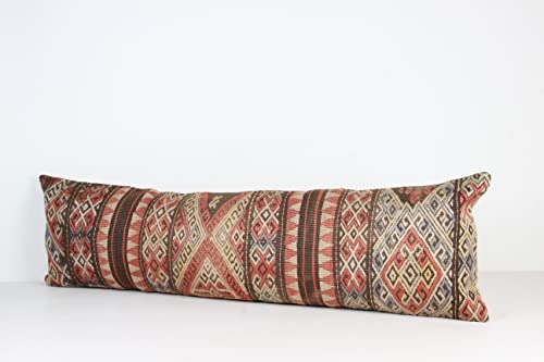 Anatóliai kilim párna fedezze 14x48 hüvelyk ágynemű párna díszpárna egyedi, kézzel készült keleti párnahuzat