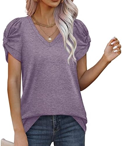 Camiseta holgada Manga Corta para Mujer Maximum Tela Blusa sólida Cuello en V 2023 Camisetas holgadas Verano a la Moda