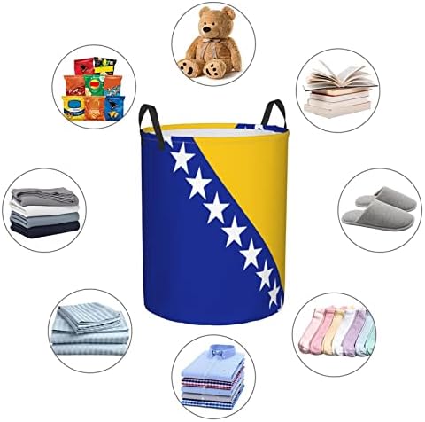 Zászló Bosznia-Hercegovina Szennyesben Körkörös Gátolják Összecsukható Szennyes Ruhát, Táskát Hálószoba, Fürdőszoba Szennyestartó
