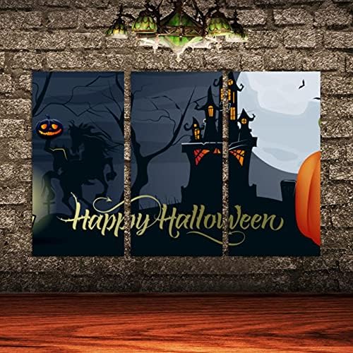3 Db Wall Art Keretes Boldog Halloween Betűkkel Tök Hold Kastély olajfestmény, Vászon Modern Mű Nappali, Hálószoba, Iroda Berendezés