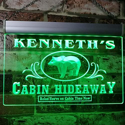 Kabin Hideaway Medve Egyéni, Személyre szabott Neve neonreklám Zöld 12x8.5 hüvelyk st4s32-x0017-tm-g