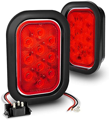 2db Piros 5 x 3, Téglalap alakú LED-es Pótkocsi hátsó Lámpa Készlet [DOT FMVSS 108] [SAE I6 P2 S2 (3)T] [Végtelenített & Dugók]