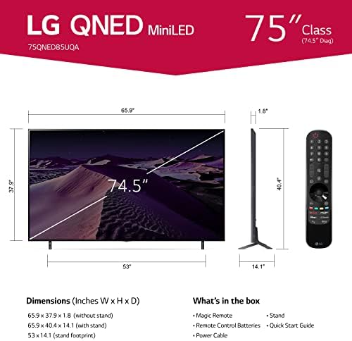 LG 75 hüvelykes Osztály QNED85 Sorozat 4K Smart TV Alexa Beépített 75QNED85UQA S75Q 3.1.2 ch Hang sáv w/Dolby Atmos DTS:X, Hi-Res