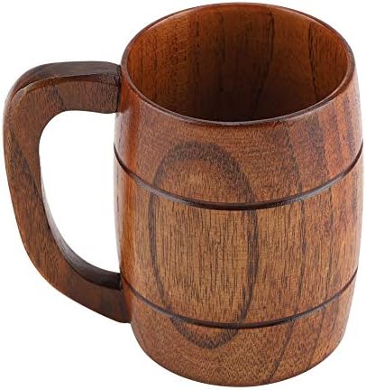 350mL Természetes Fából készült Sör Korsó Fából készült Hordozható Csésze Fogantyú Kézzel készített Retro Barna Drinkware